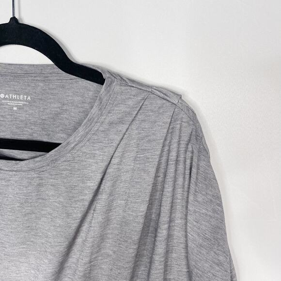 Athleta Medium M Gray Essence Pleated Tee Side Ruched Short Sleeve Round Neck - Picture 3 of 8